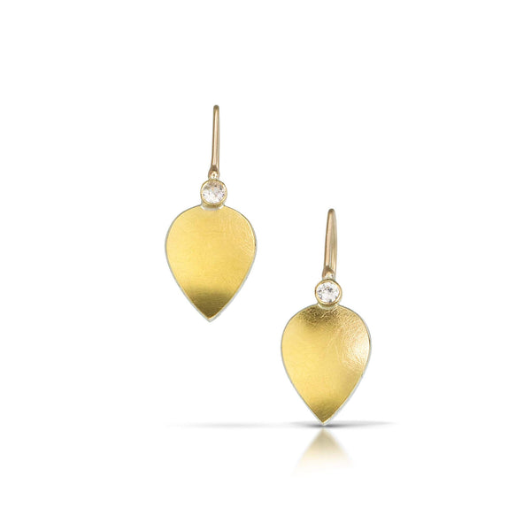 white sapphire gold tear drop earrings