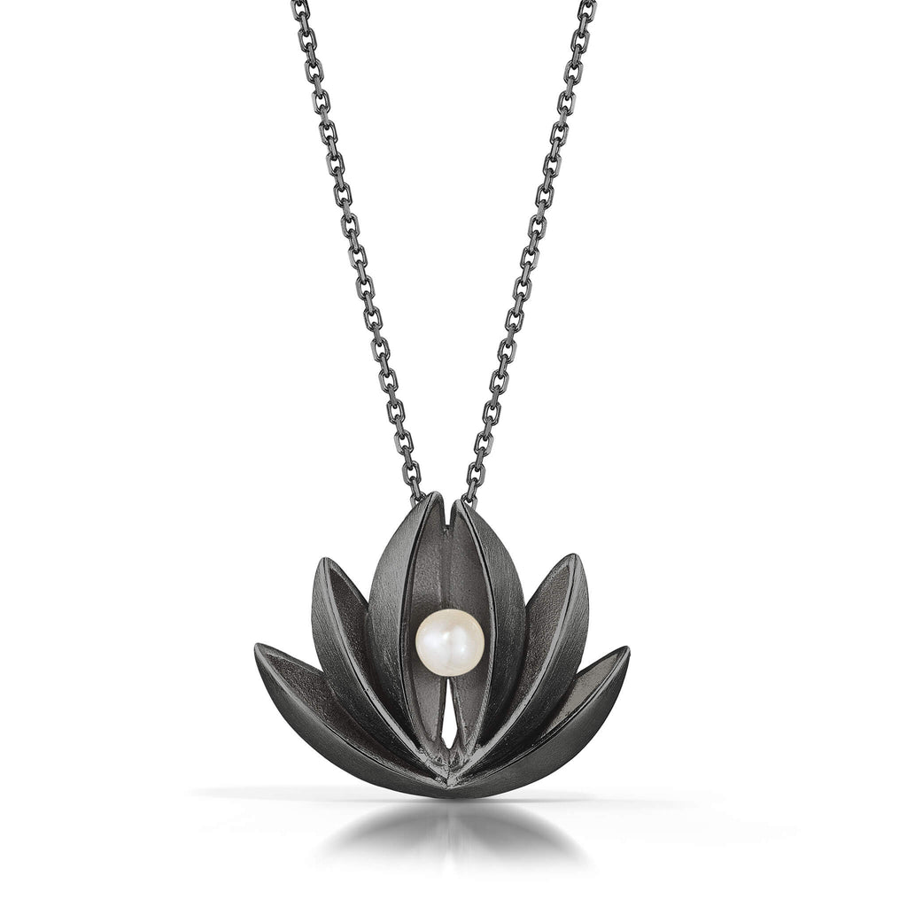 Lotus Pendant - Sterling Silver or Ox. Sterling Silver w/ Pearl
