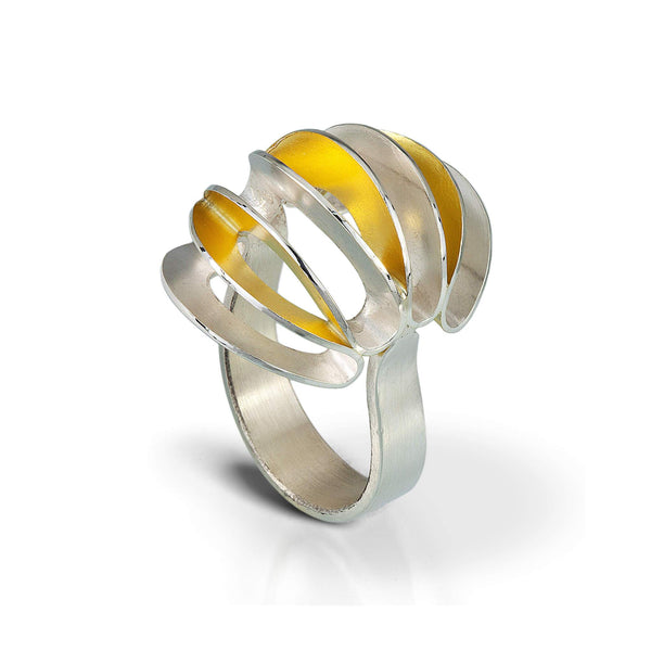 silver and gold sculptural ring 