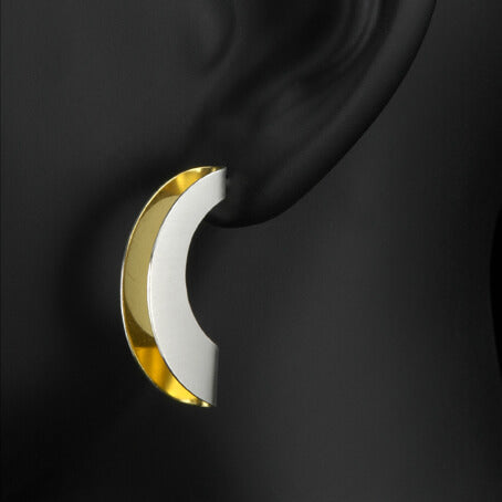 silver and gold crescent earrings