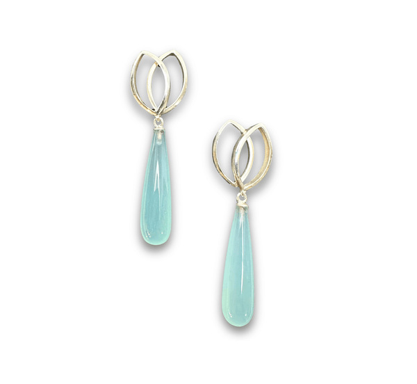 Adora Double Leaf Drop Earrings - Aqua Chalcedony