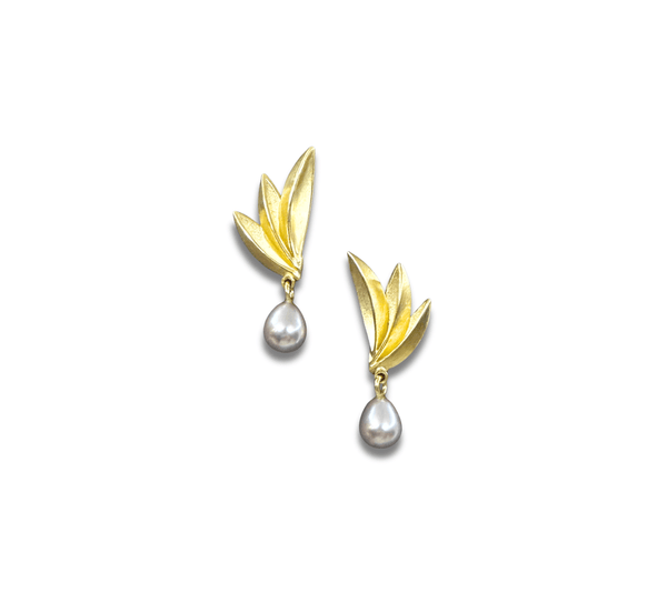Bird of Paradise Earrings - 18K and Pearl drop