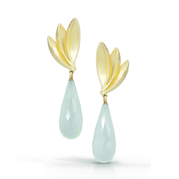 Bird of Paradise Drops - 18k Gold and Aqua Chalcedony
