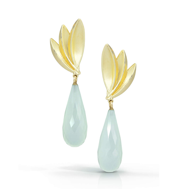 Bird of Paradise Drops - 18k Gold and Aqua Chalcedony