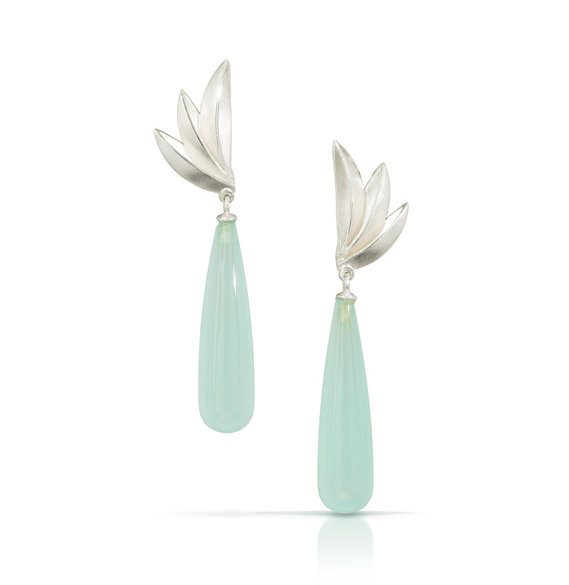 Bird of Paradise with Smooth Chalcedony Drop Earrings- Sterling Silver