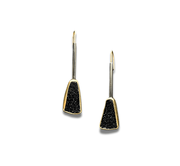 Black Drusy Long Drop Earrings