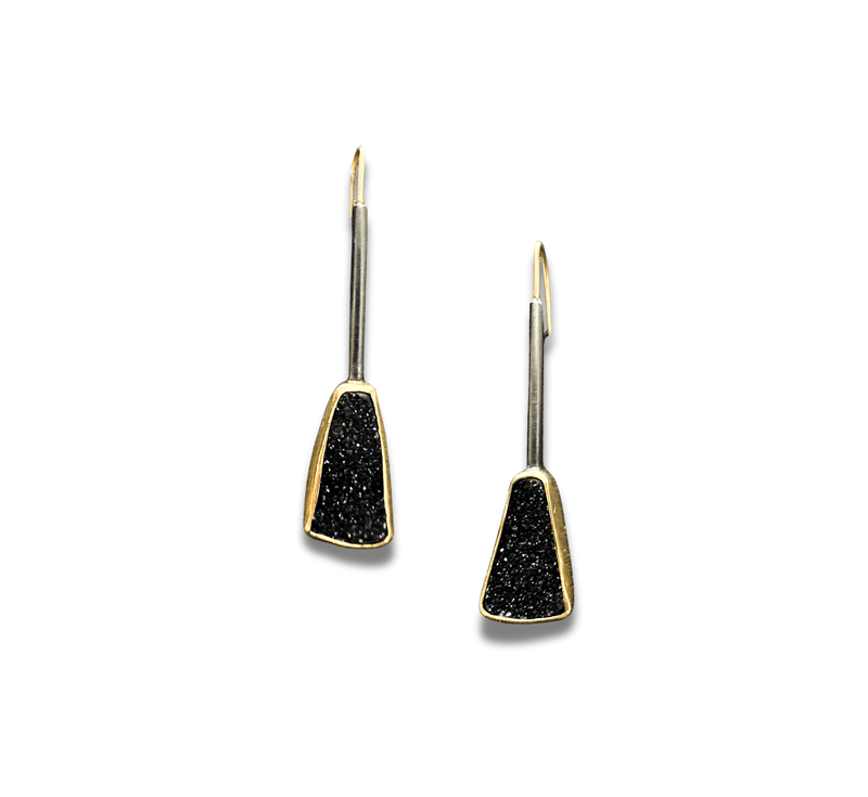 Black Drusy Long Drop Earrings