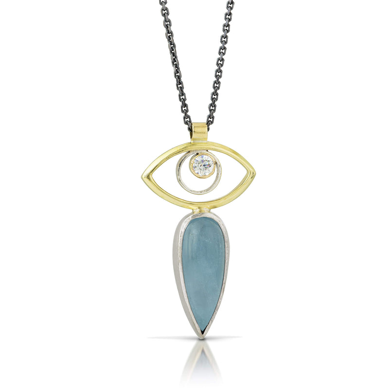 Goddess Eye Pendant with Aquamarine Teardrop