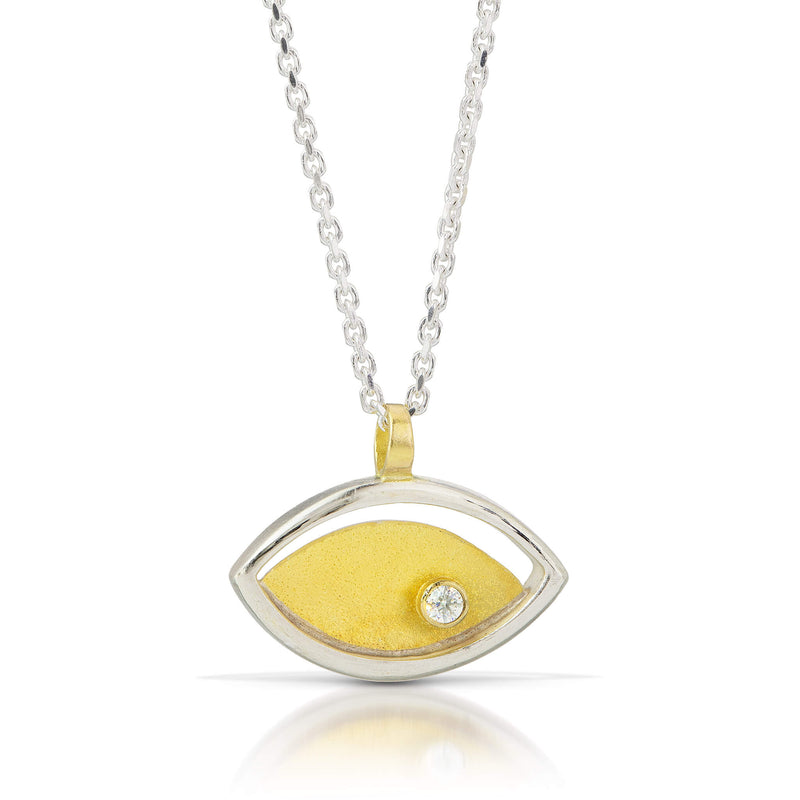 Fish Eye Pendant - Silver, Gold and Diamond