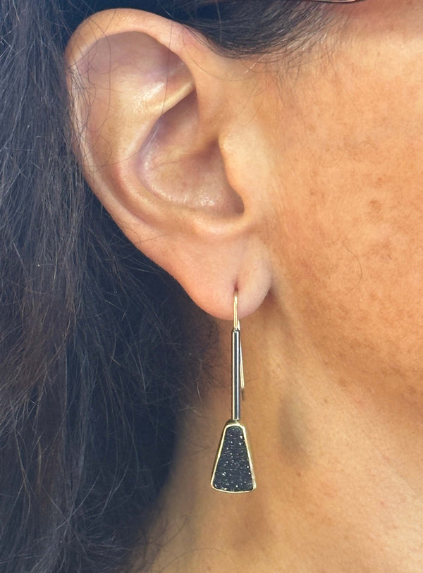 Black Drusy Long Drop Earrings