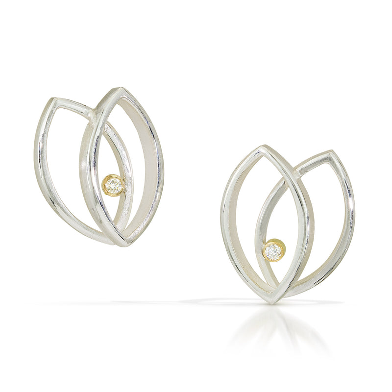 silver double leaf earrings