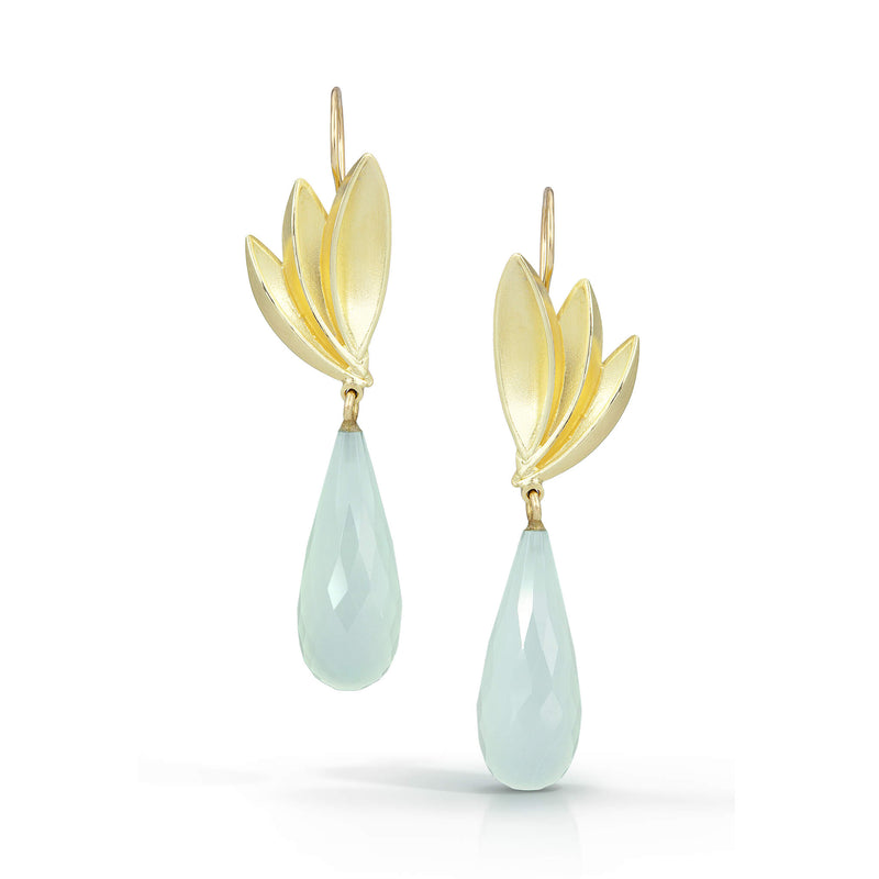 gold aqua Chalcedony earrings