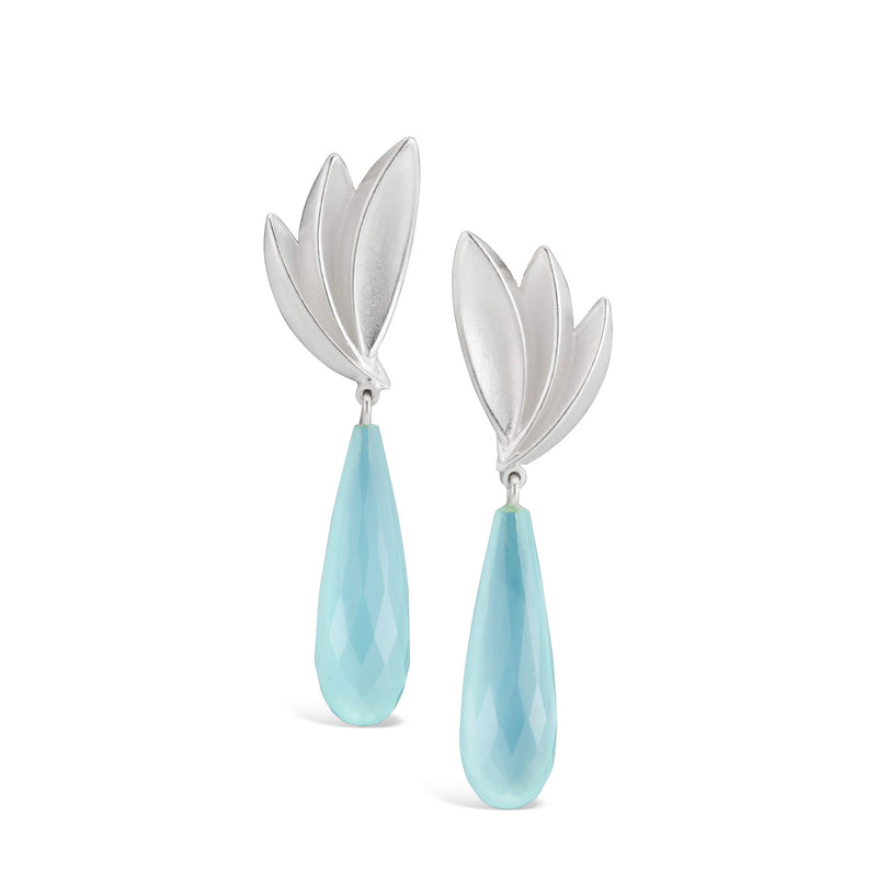 Bird of Paradise with Chalcedony Drop Earrings- Sterling Silver