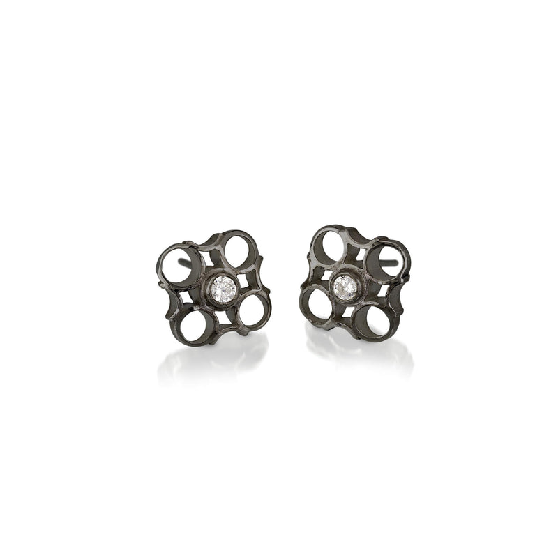 oxidized silver stud earrings with cubic zirconia