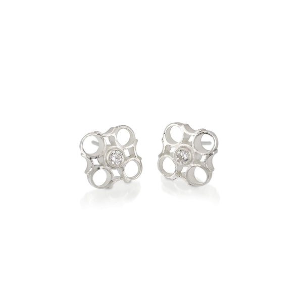 Chex "5" Stud Earrings - Sterling Silver w/stone center