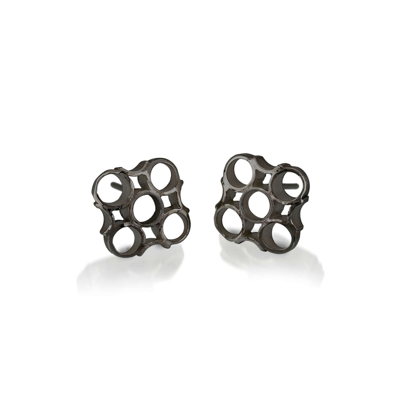 Chex "5" Stud Earrings - Oxidized Sterling Silver