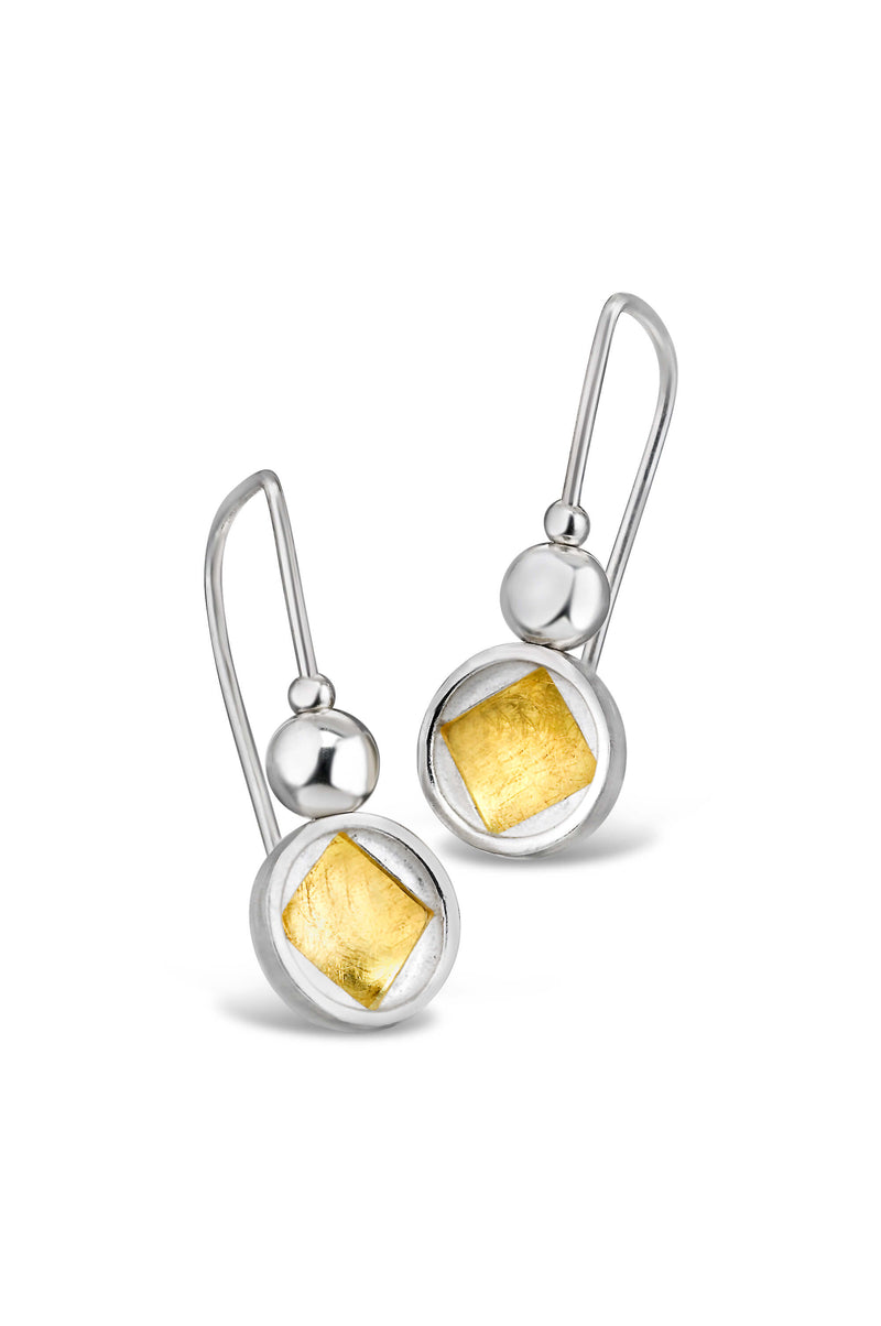 circle square sterling silver gold drop earrings