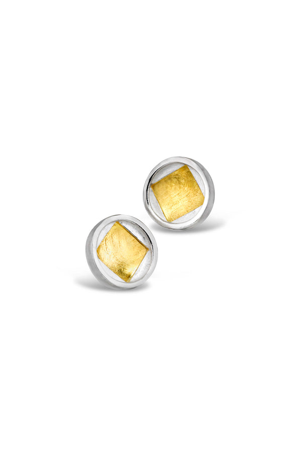 circle square sterling silver gold stud earrings