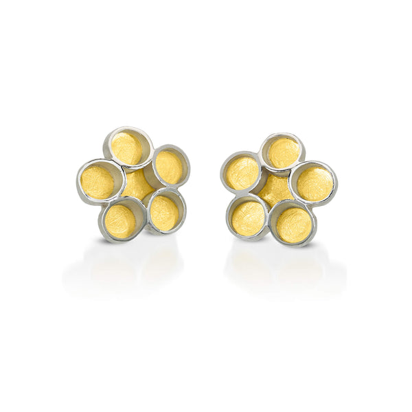 gold daisy stud post bimetal earrings