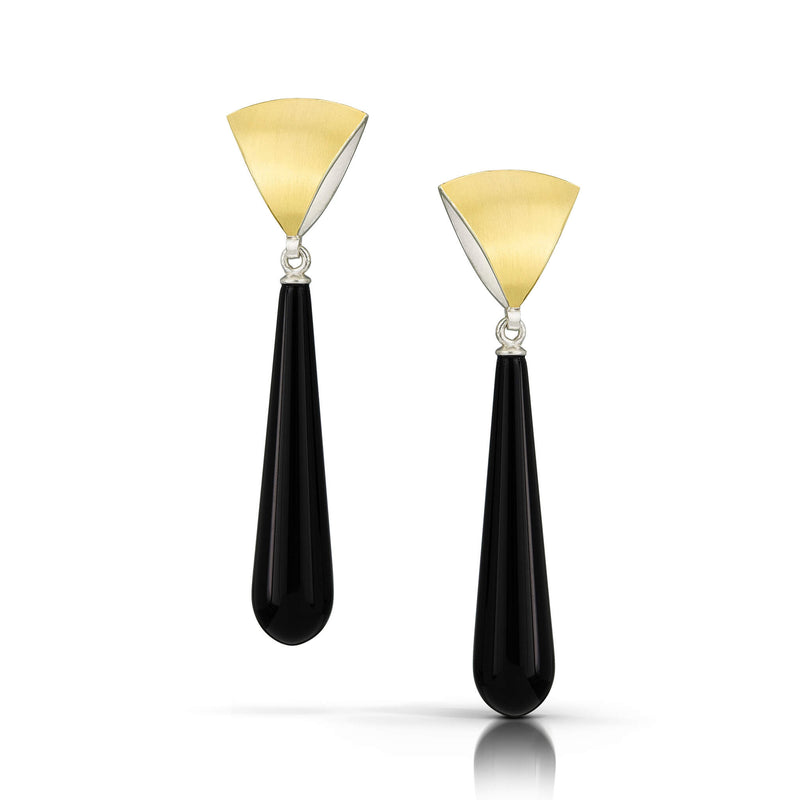 gold black onyx drop earrings