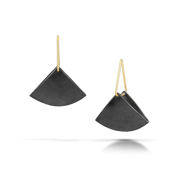 oxidized sterling silver earrings with gold triangle wire