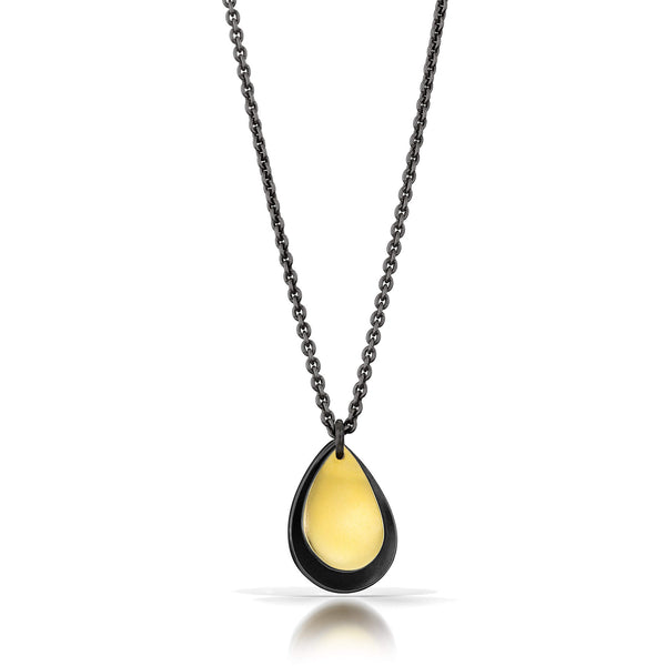 oxidized silver and gold tear drop pendant