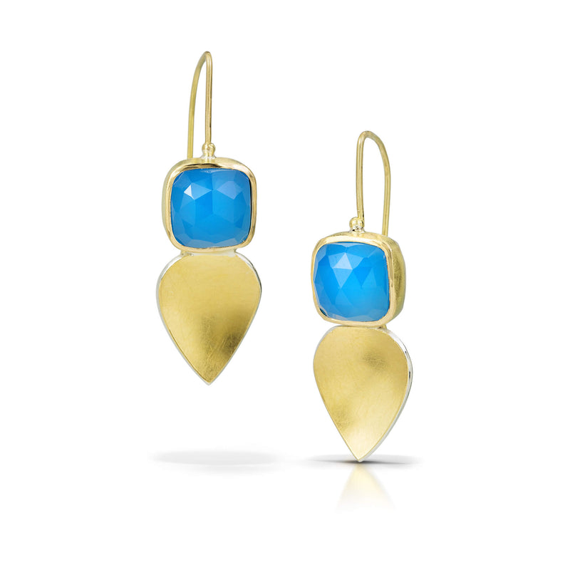 gold blue calcedony drop earrings