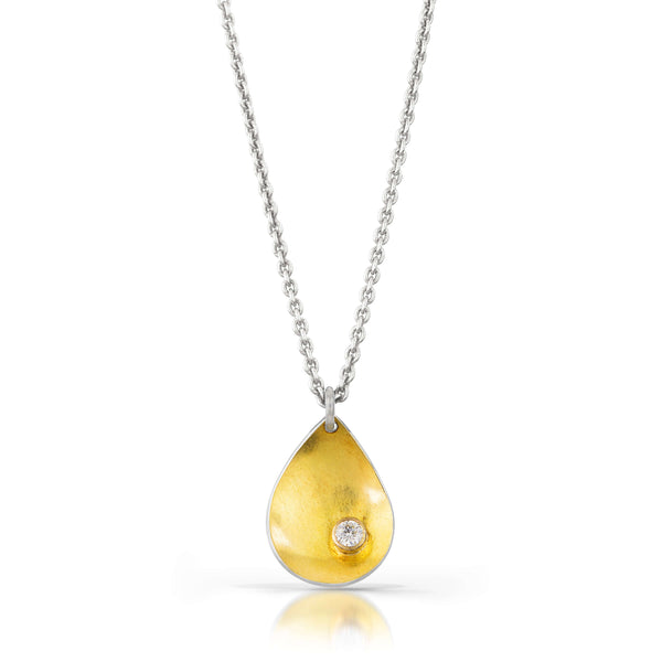 gold tear drop pendant with diamond on chain