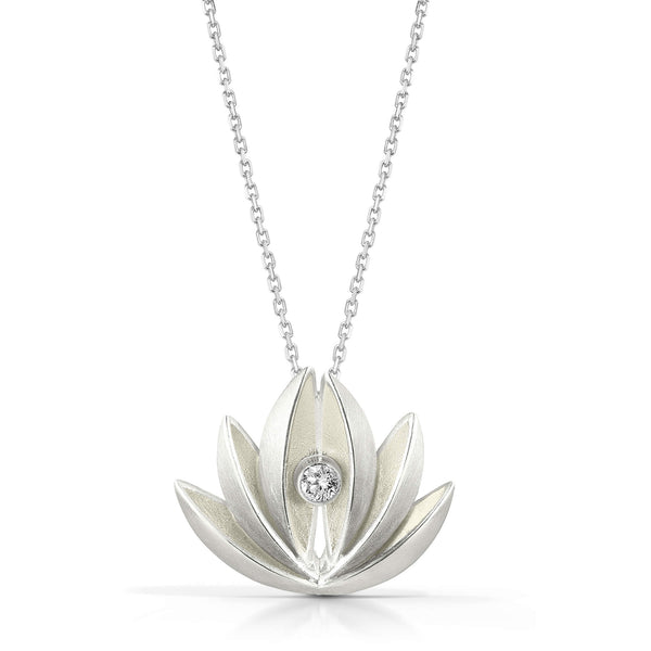 silver lotus pendant with diamond