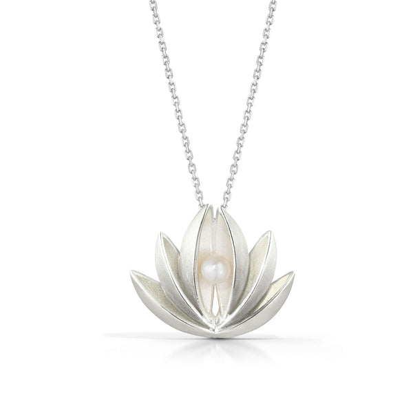 silver lotus pendant with pearl