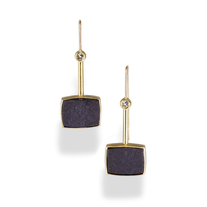 gold black onyx square drop earrings 