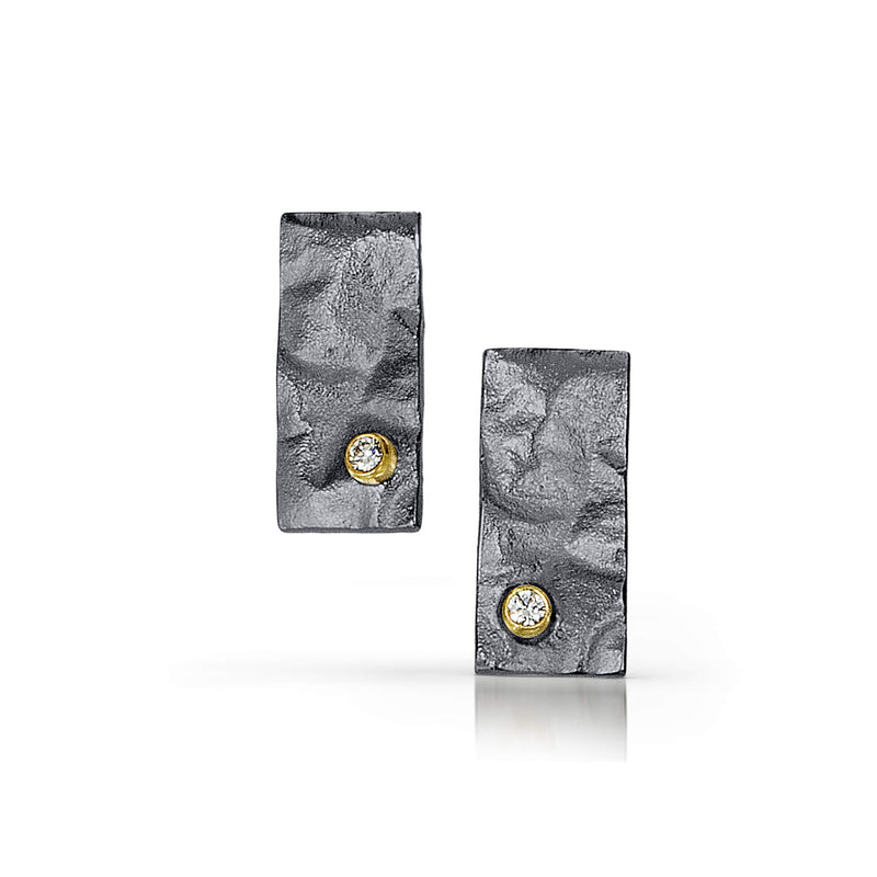 oxidized sterling silver rectangle earrings with diamond