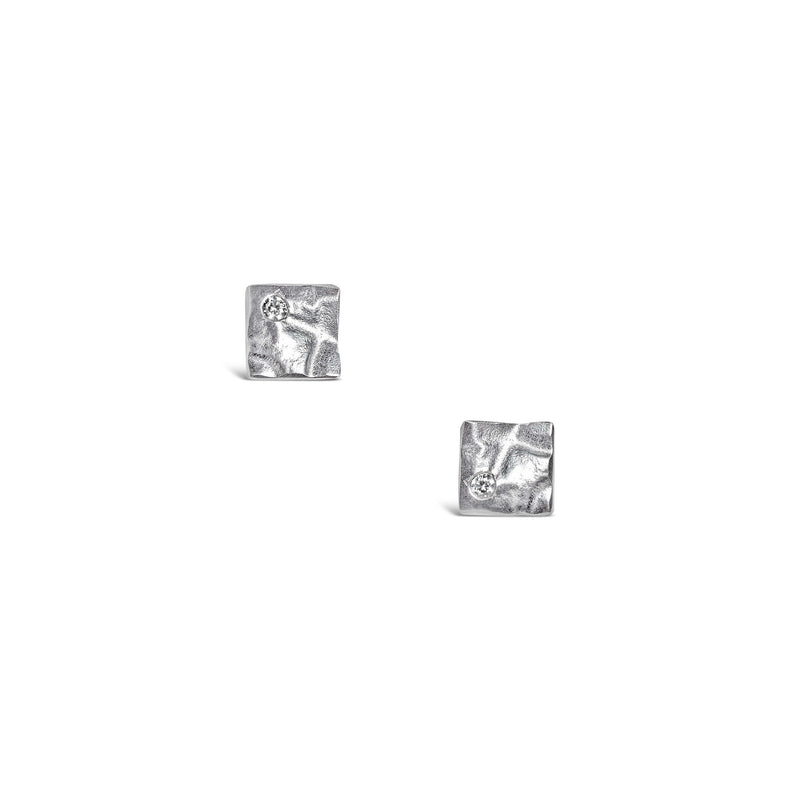 Astra Star Square Earring Small - Oxidized Silver and CZ