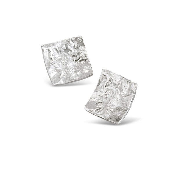 textured square sterling silver earrings