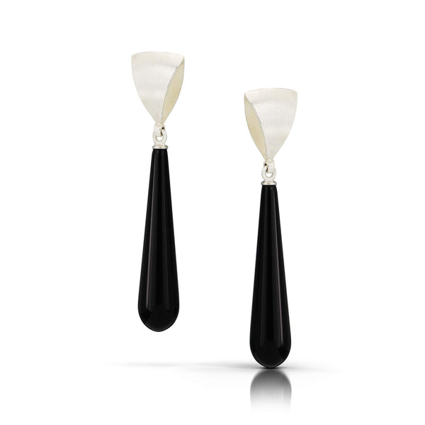 silver black onyx drop earrings