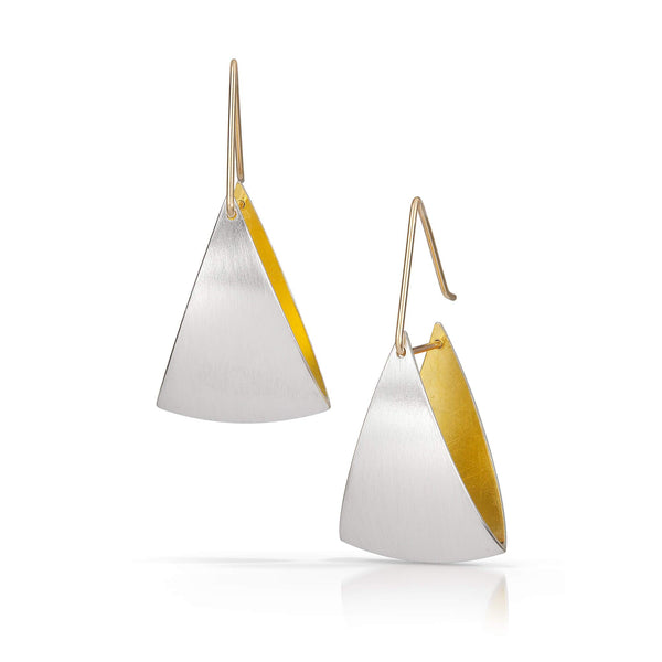 silver and gold fan earrings