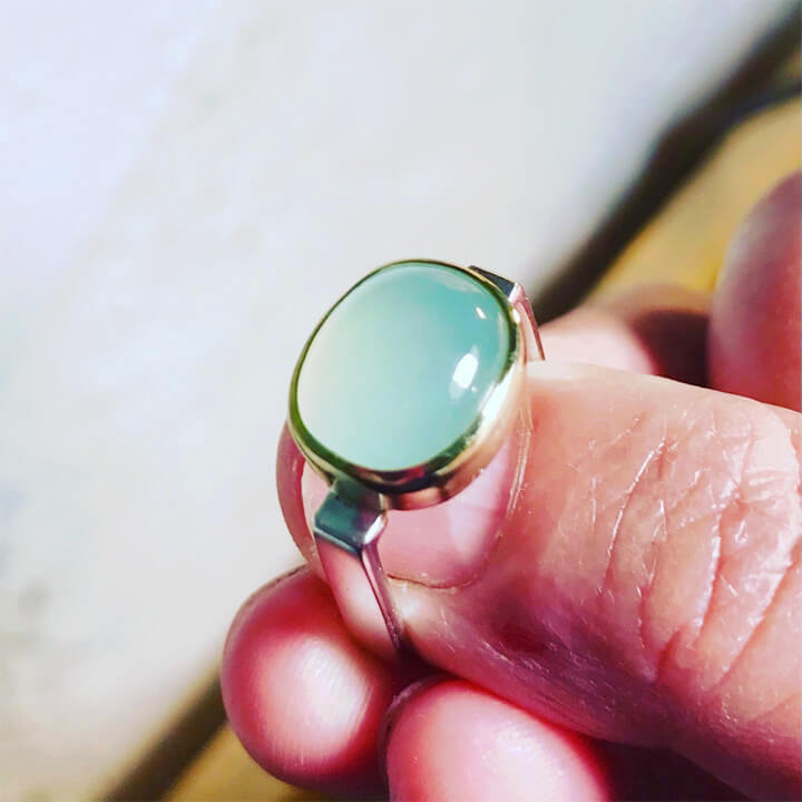 Square Ring with Rectangle Cabochon ~ Aqua Chalcedony