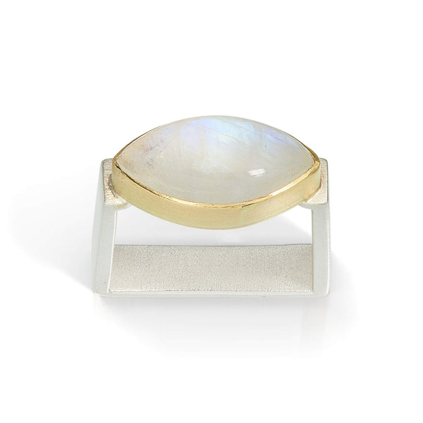 Square Rings - Silver, Gold and Marquis Moonstone