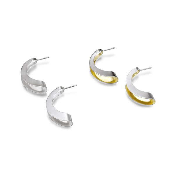 silver and gold half moon earrings